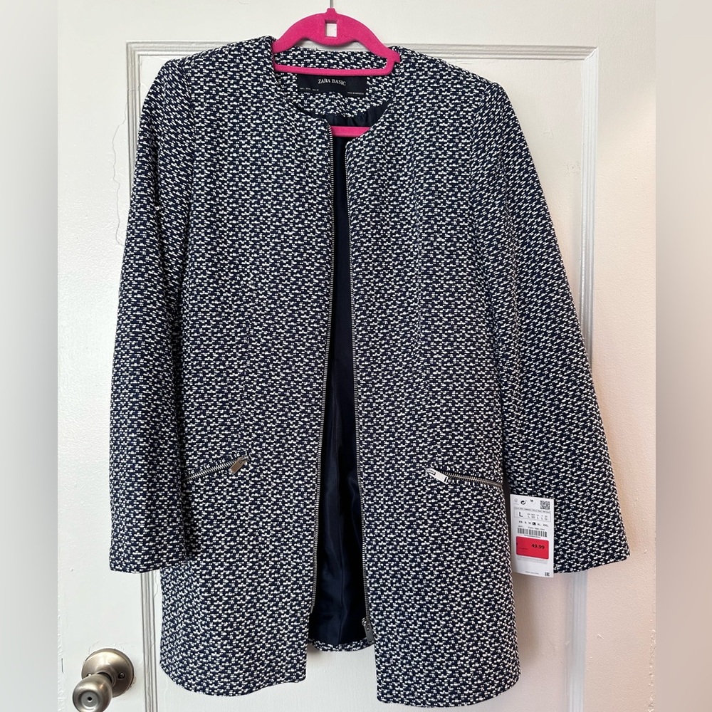 Zara Navy & White Peacoat